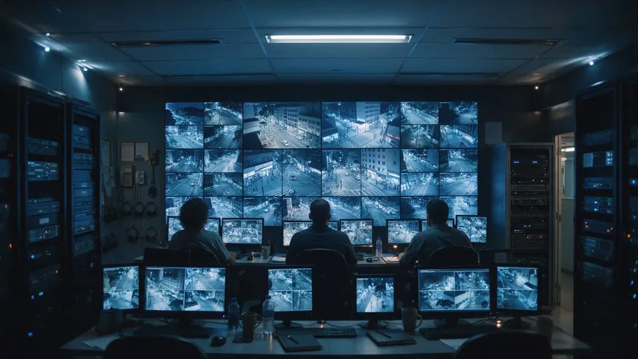 Operadores em central de monitoramento