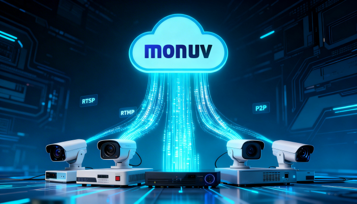 Diagrama de compatibilidade entre câmeras CFTV e VMS em nuvem via protocolos RTSP RTMP e P2P